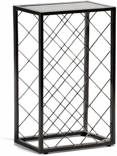 23 Bottle Metal Wine Rack with Glass Top Shelf Free Standing Black Kitchen Bar