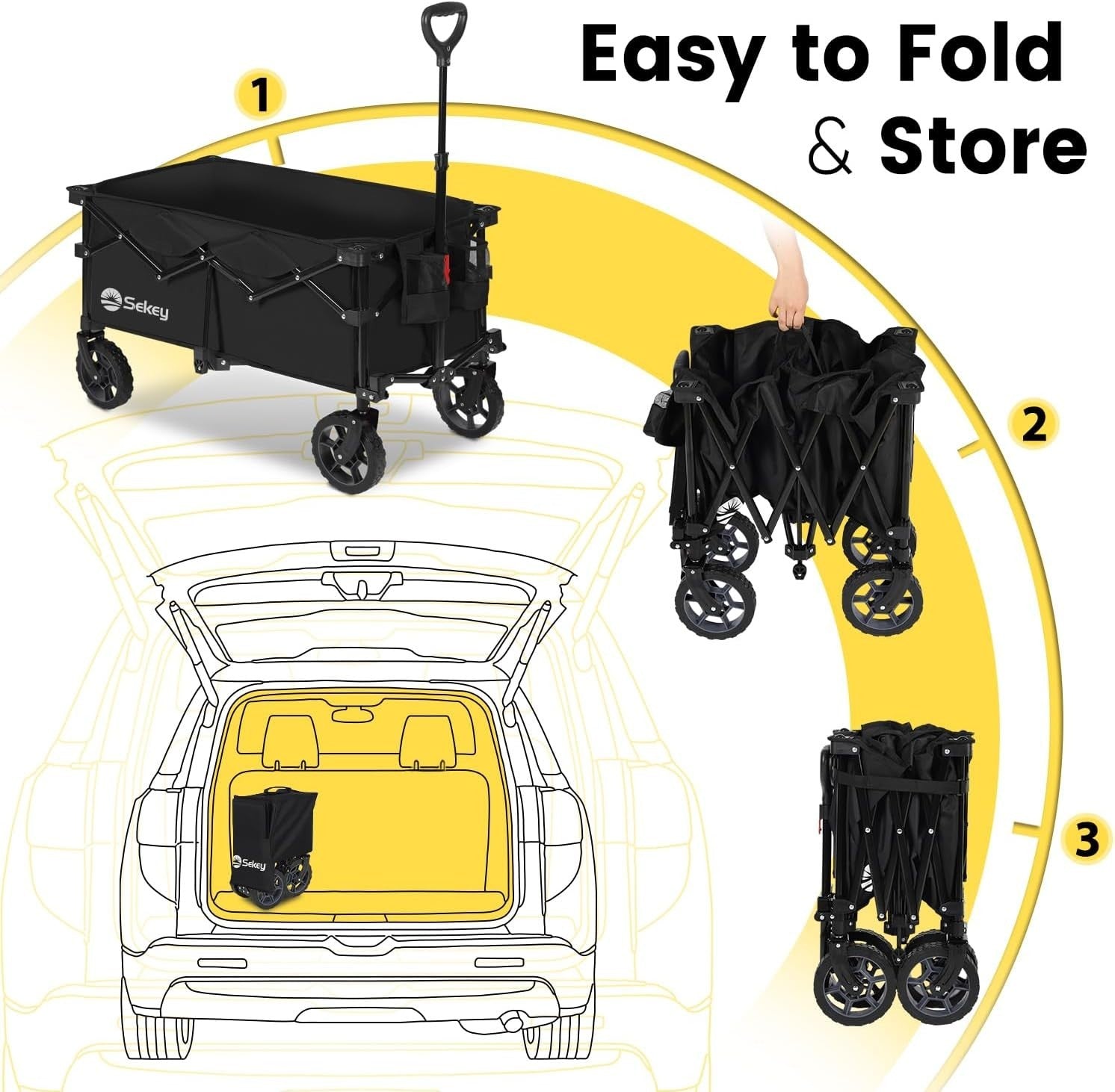 Black Heavy Duty 135L Folding Festival Trolley All-Terrain Wagon 150kg Capacity