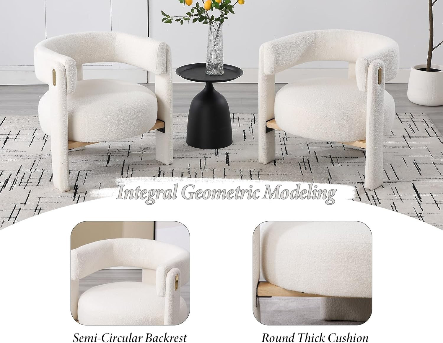 White Faux Fur Accent Armchair – Semi-Circle Modern Lounge Chair for Bedroom