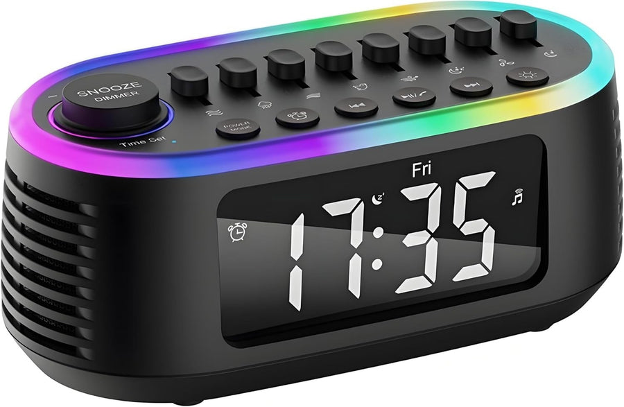 White Noise Machine Bluetooth Speaker Alarm Clock with LED Night Light