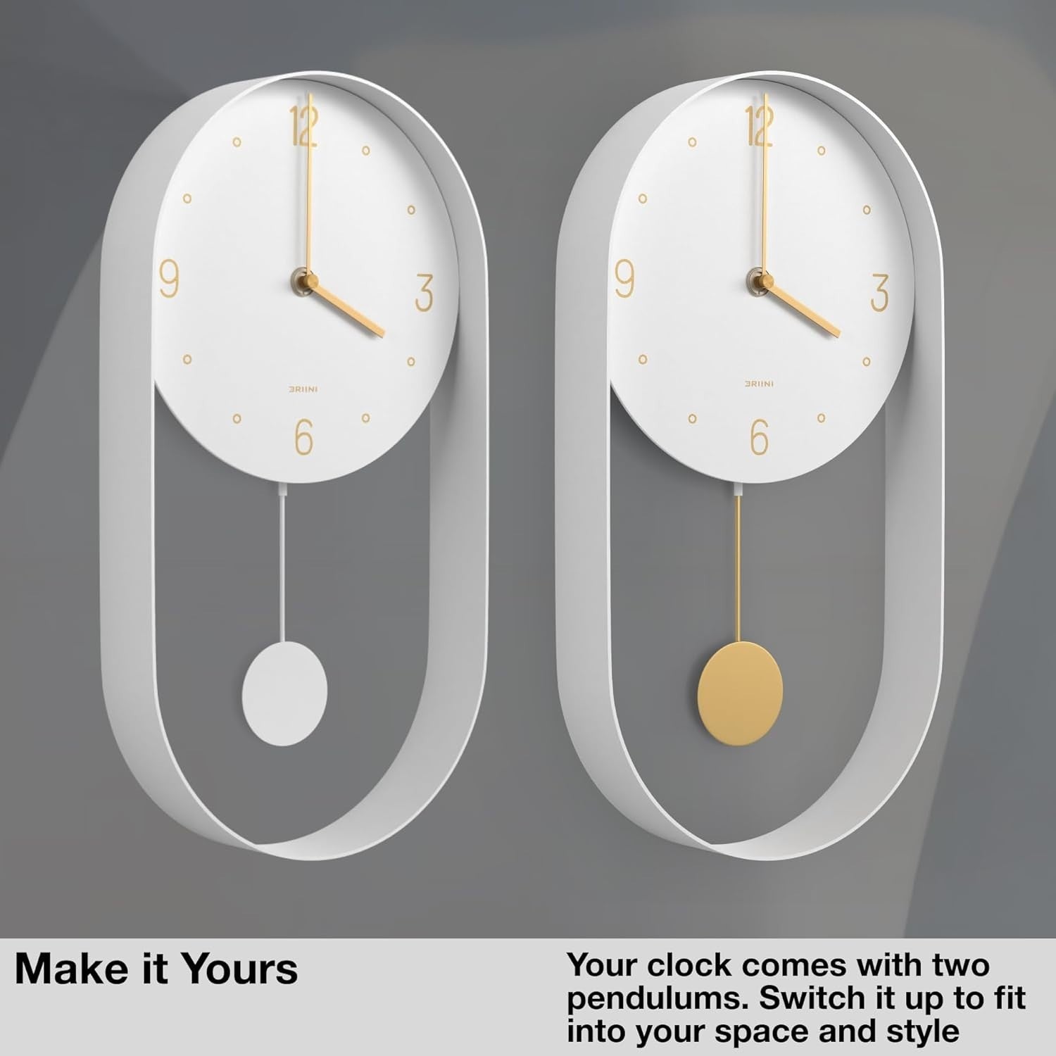 Modern Silent Wall Clock Gold Pendulum | Minimalist Decor 8" Face