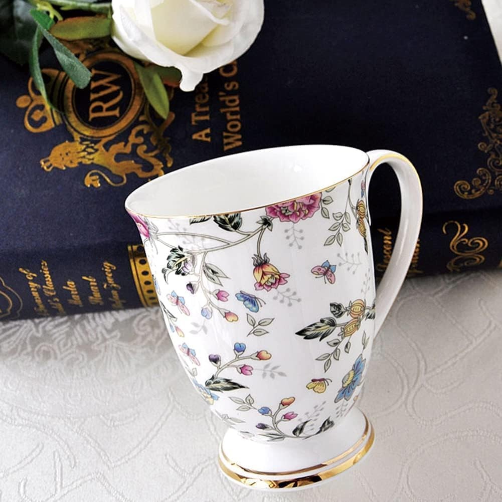 Floral Bone China Mug Set 4 Piece Coffee Tea Cups 11oz Gift Set