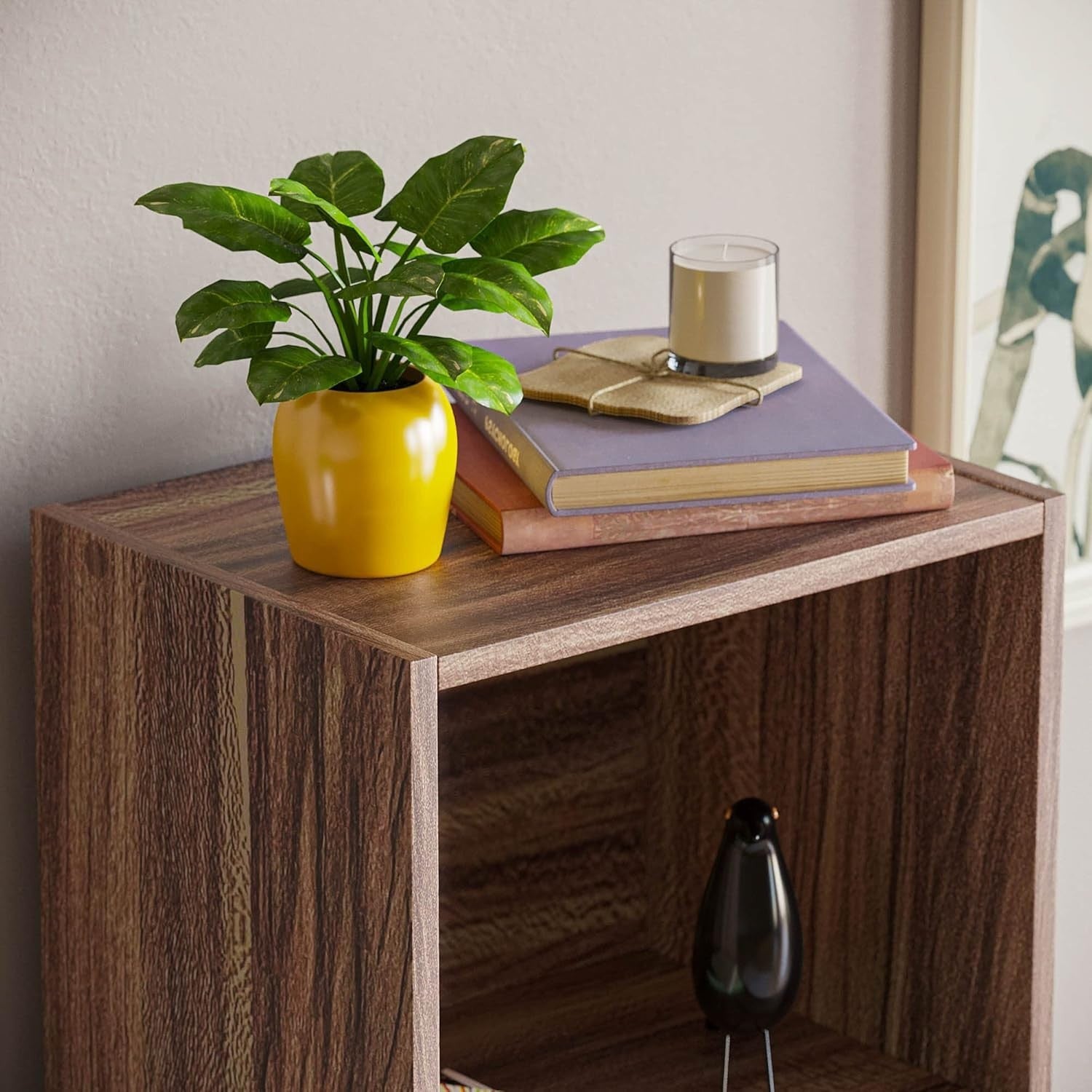 5 Tier Walnut Wooden Cube Bookcase Small Storage Shelf for Living Room Office