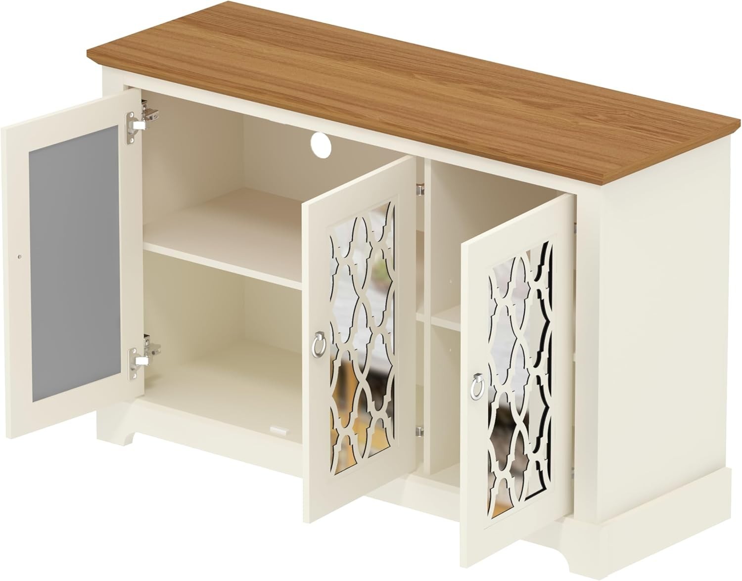 Ivory Oak 3 Door Sideboard Storage Cabinet Adjustable Shelves Durable Wood