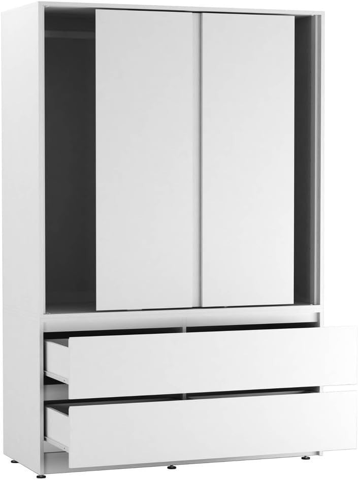White Sliding Door Wardrobe 4 Drawer Storage Hanging Rail Modern Unit