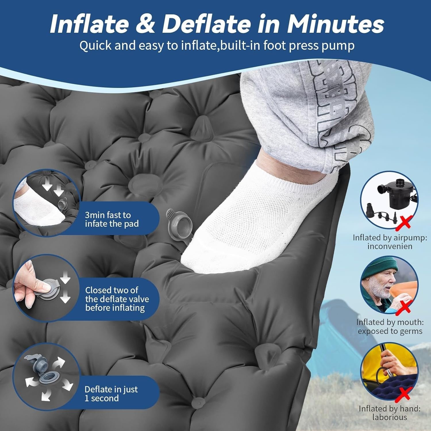 Double Inflatable Camping Mattress 192x122x10cm Ultralight with Pump