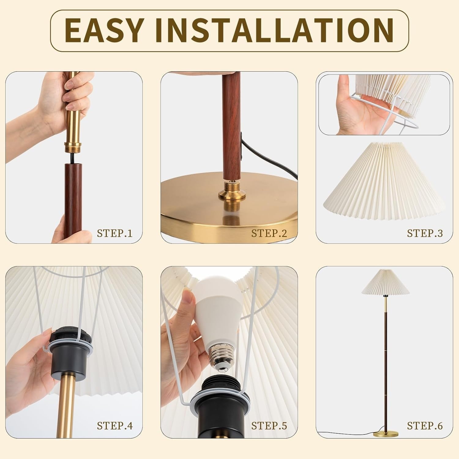 Floor Lamp with Remote App Foot Switch Dimmable Wooden Standing Light