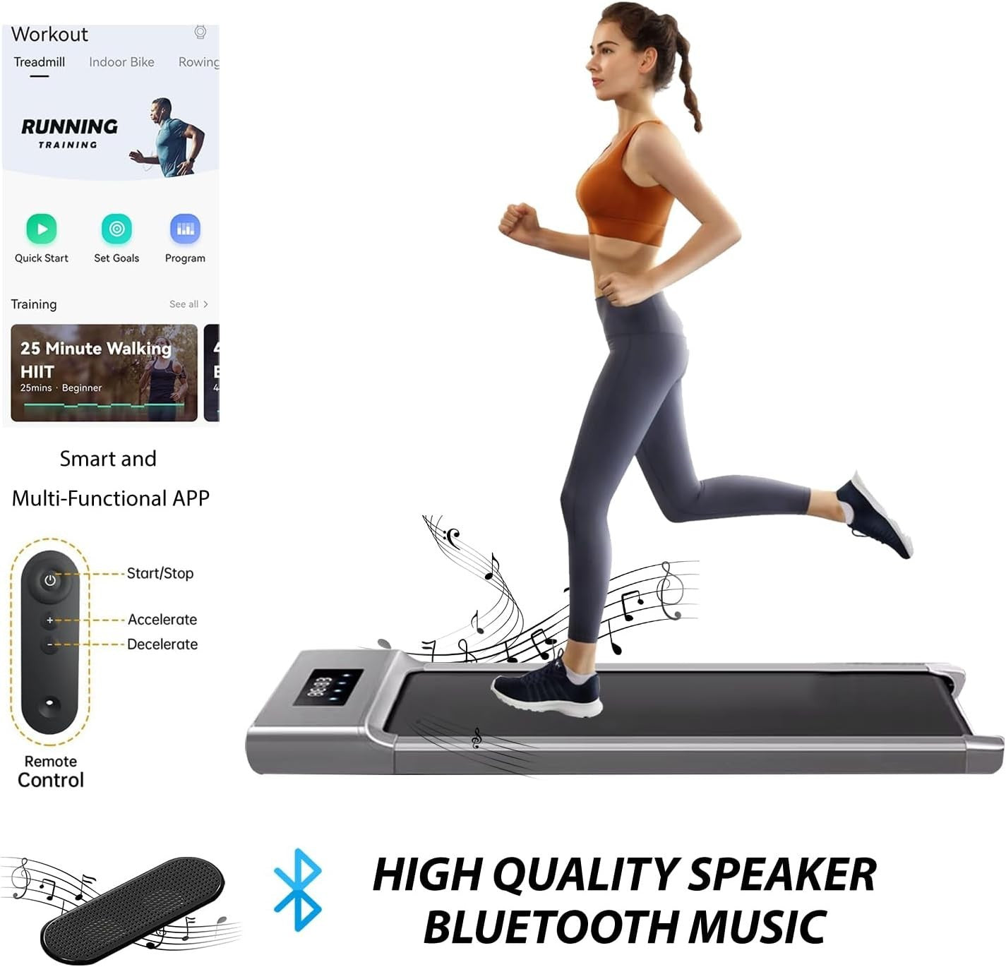 Under Desk Treadmill 1-12km/h Foldable Walking Pad with Bluetooth Speaker