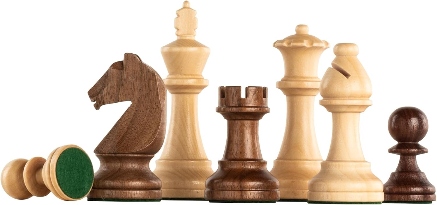 Triple Weighted Wooden Chess Pieces Set 3.75" King w/ Bags & Extra Queens