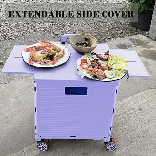 Heavy Duty Folding Shopping Cart 55kg Trolley 360° Wheels Foldable Purple