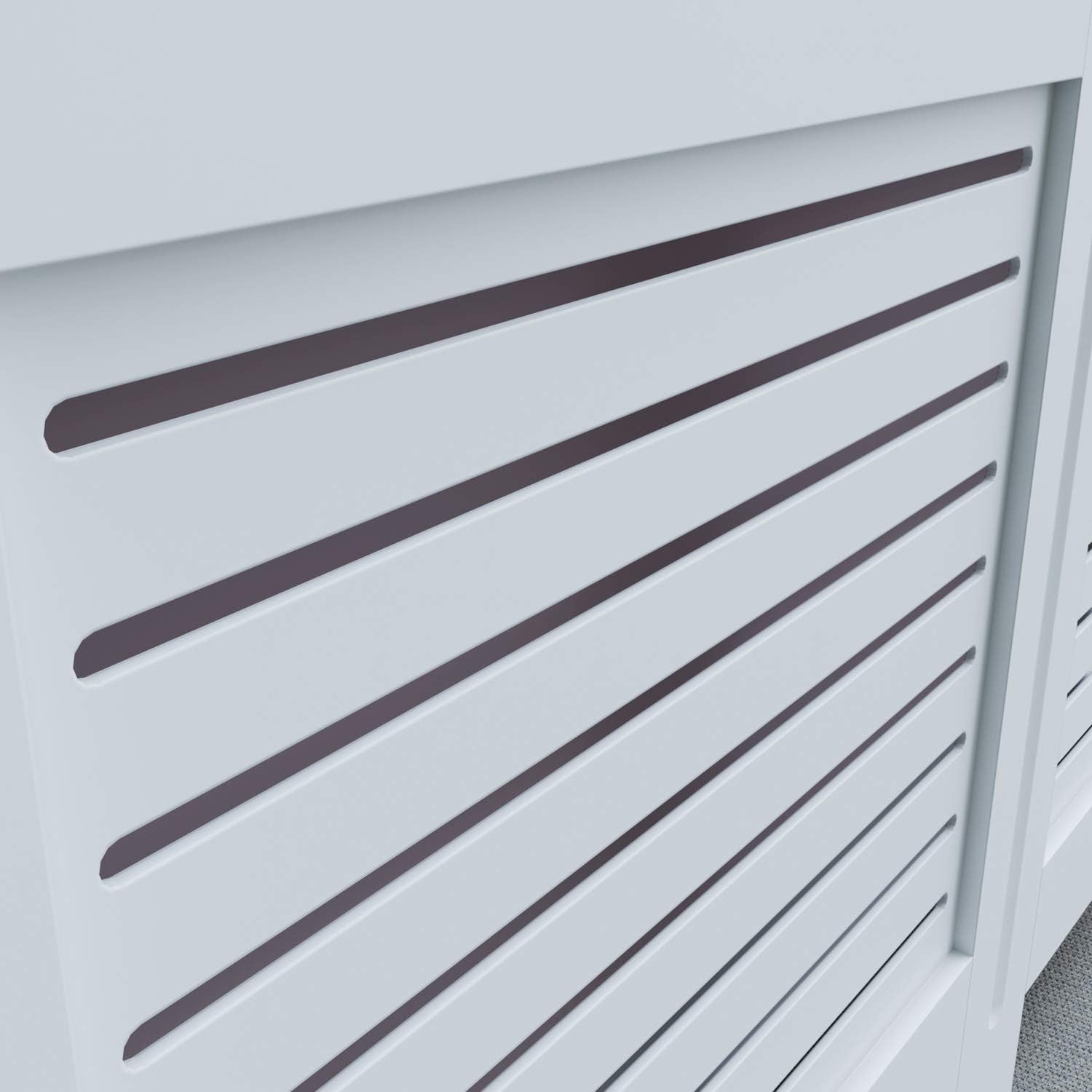 White Radiator Cover Cabinet Large | MDF Horizontal Slat Shelf