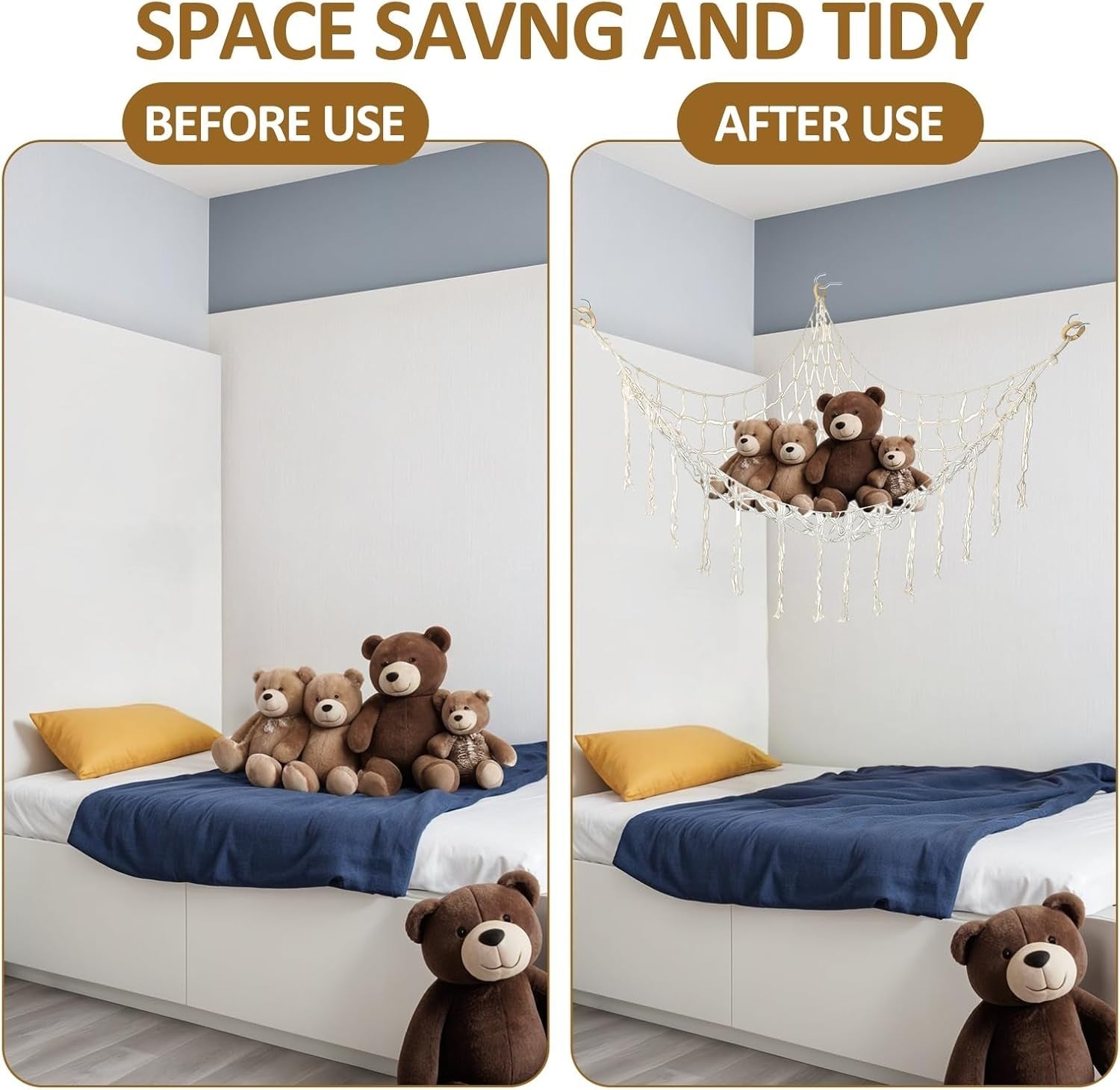 Macrame Teddy Hammock – Soft Toy Storage Net – Boho Nursery & Playroom Organizer