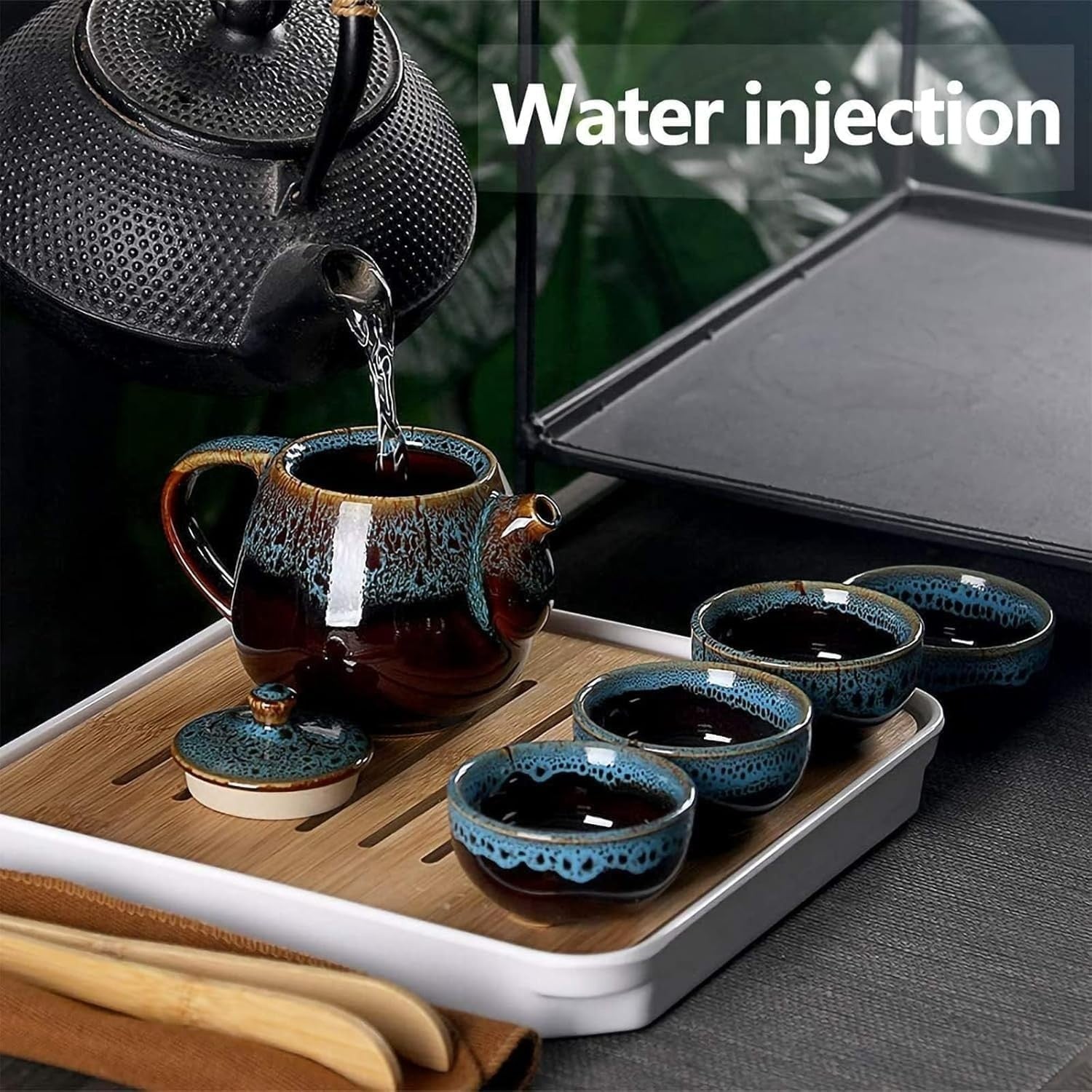 Portable Porcelain Kung Fu Tea Set Travel Teapot Cups Bamboo Tray Bag