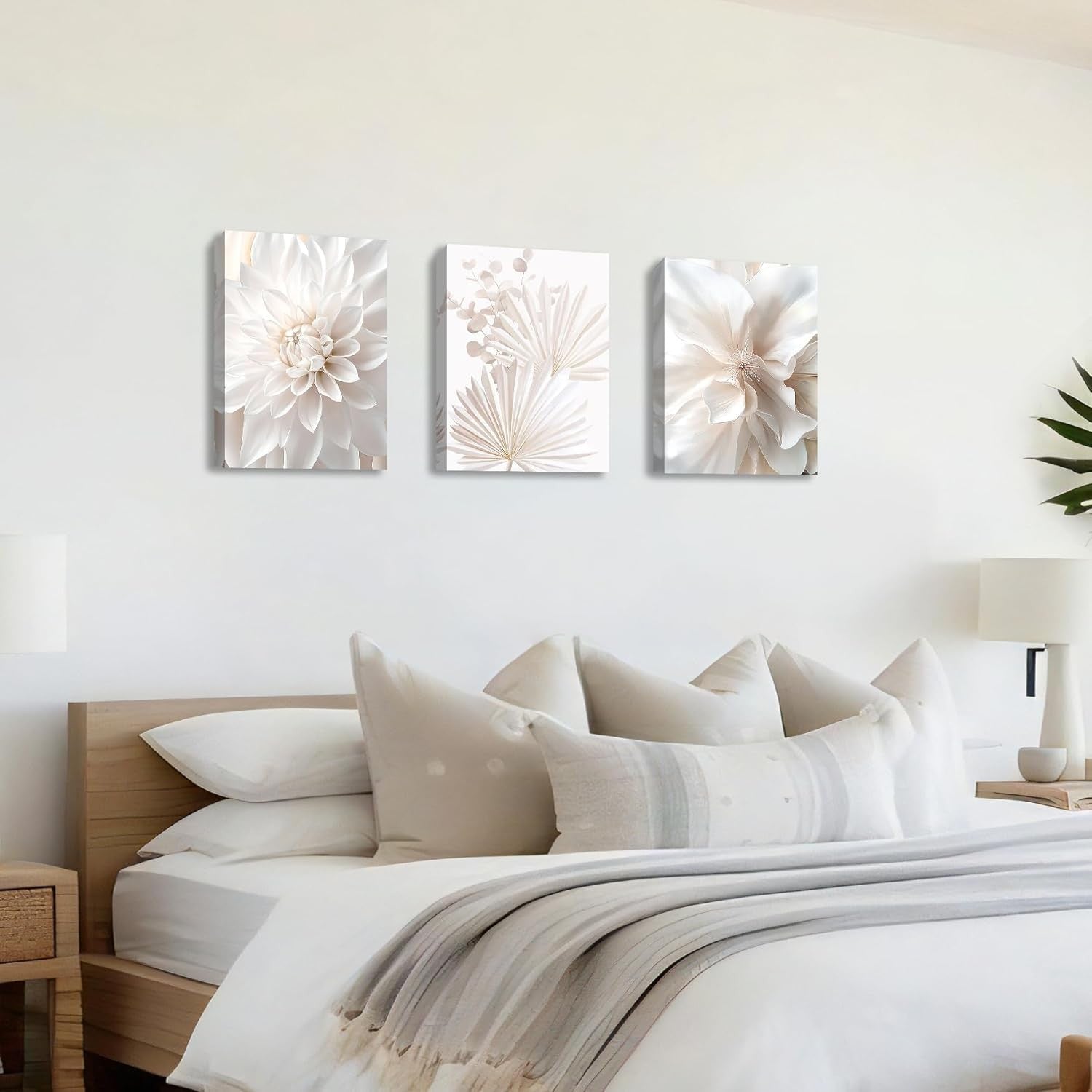 3Pcs Framed Lotus Peony Canvas Wall Art 90x40cm