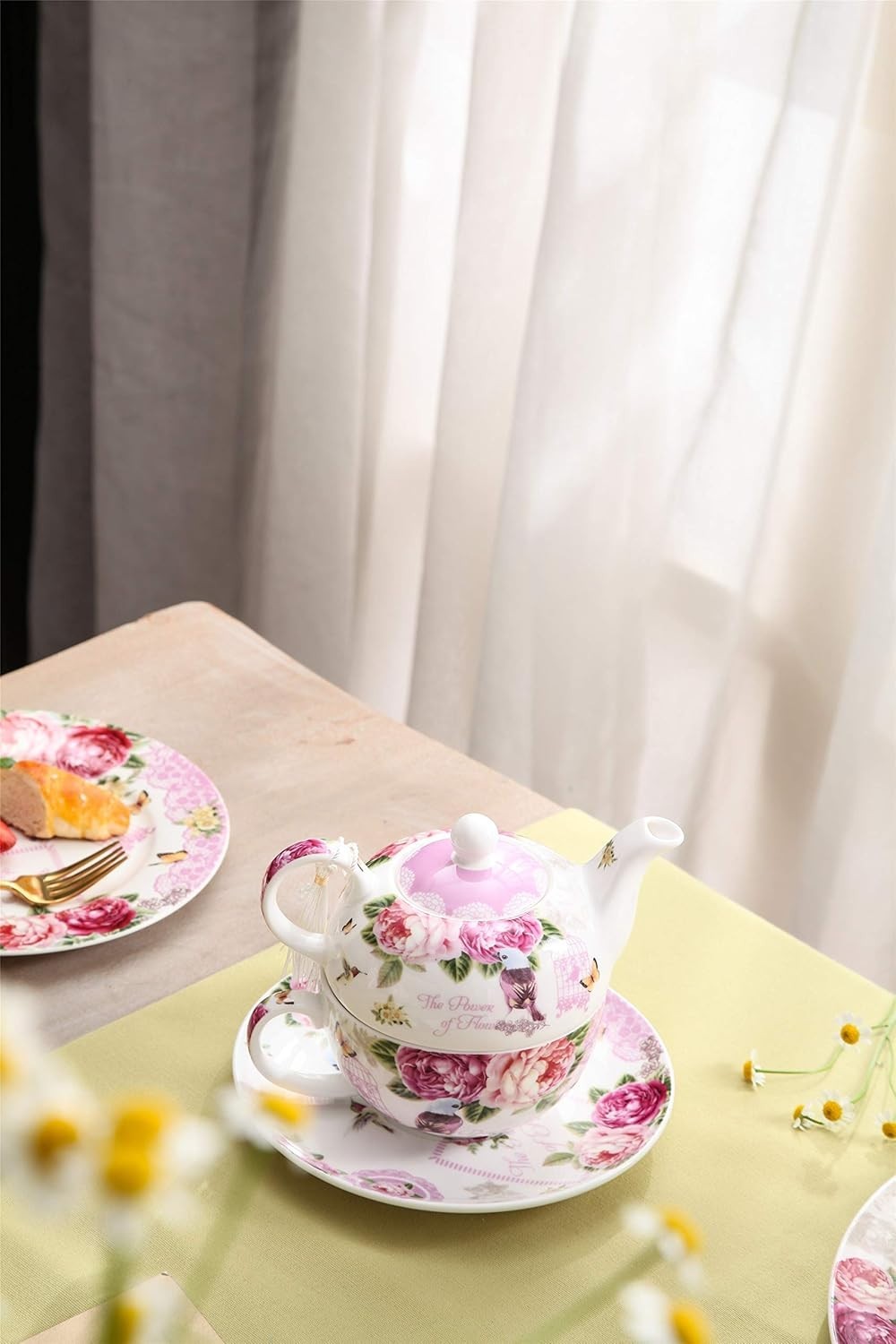 Tea for One Teapot Cup Saucer Set Bird Rose Butterfly Gift Box Floral