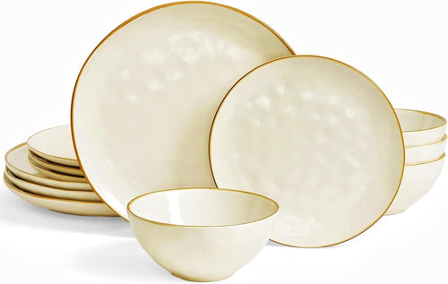 12pc Stoneware Dinner Set Wave Plates Bowls Dishwasher Microwave Safe