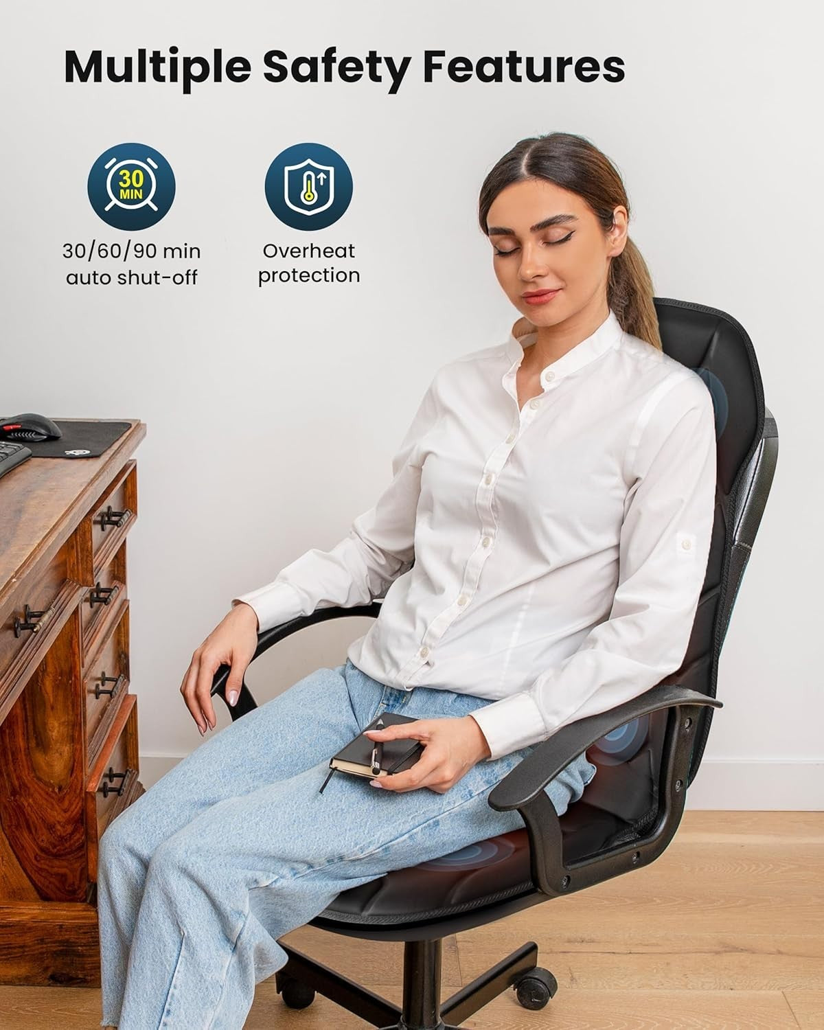Heated Vibration Back Massager 8-Motor Chair Cushion Pain Relief Office Home