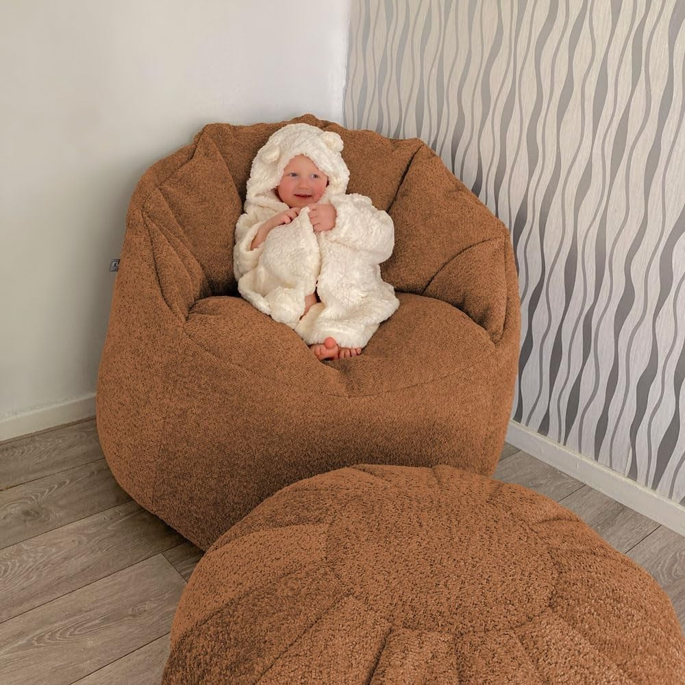 Luxury Plush Bean Bag Chair with Matching Pouffe | Soft Comfy Lounger Seat