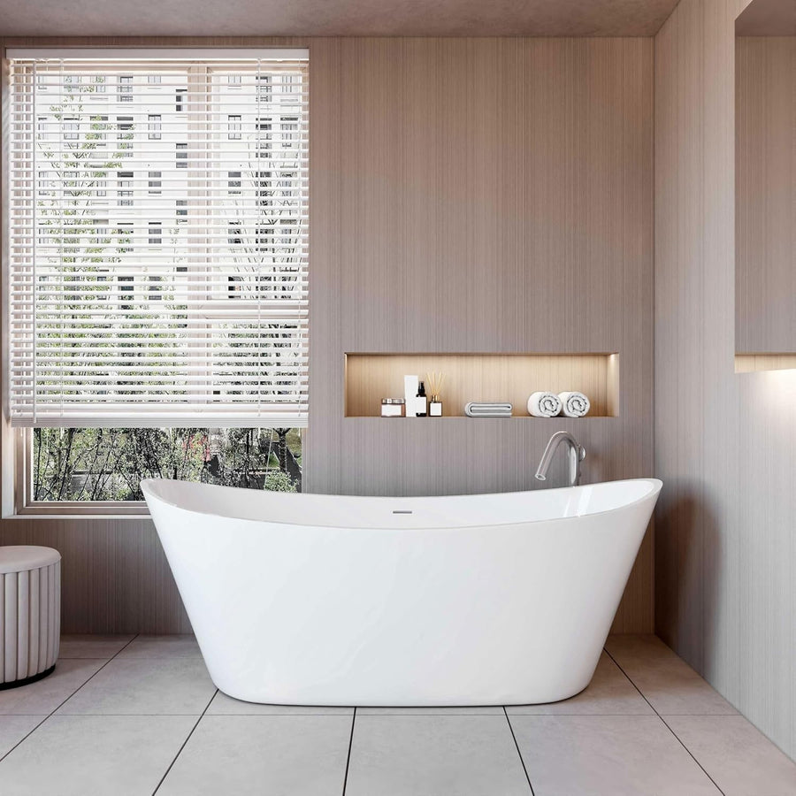 1700x720mm Freestanding Double Ended Shower Bath White Gloss Acrylic Tub