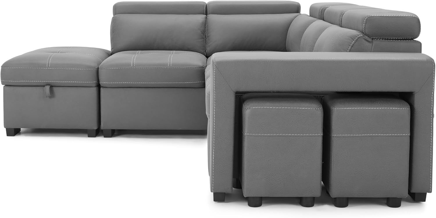 Grey Air Leather Corner Sofa Left Hand – Storage, Footstools, Headrests