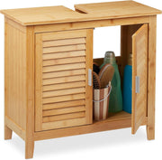 Natural Bamboo Bathroom Sink Cabinet – 2 Door Under Sink Storage Unit 67x60cm