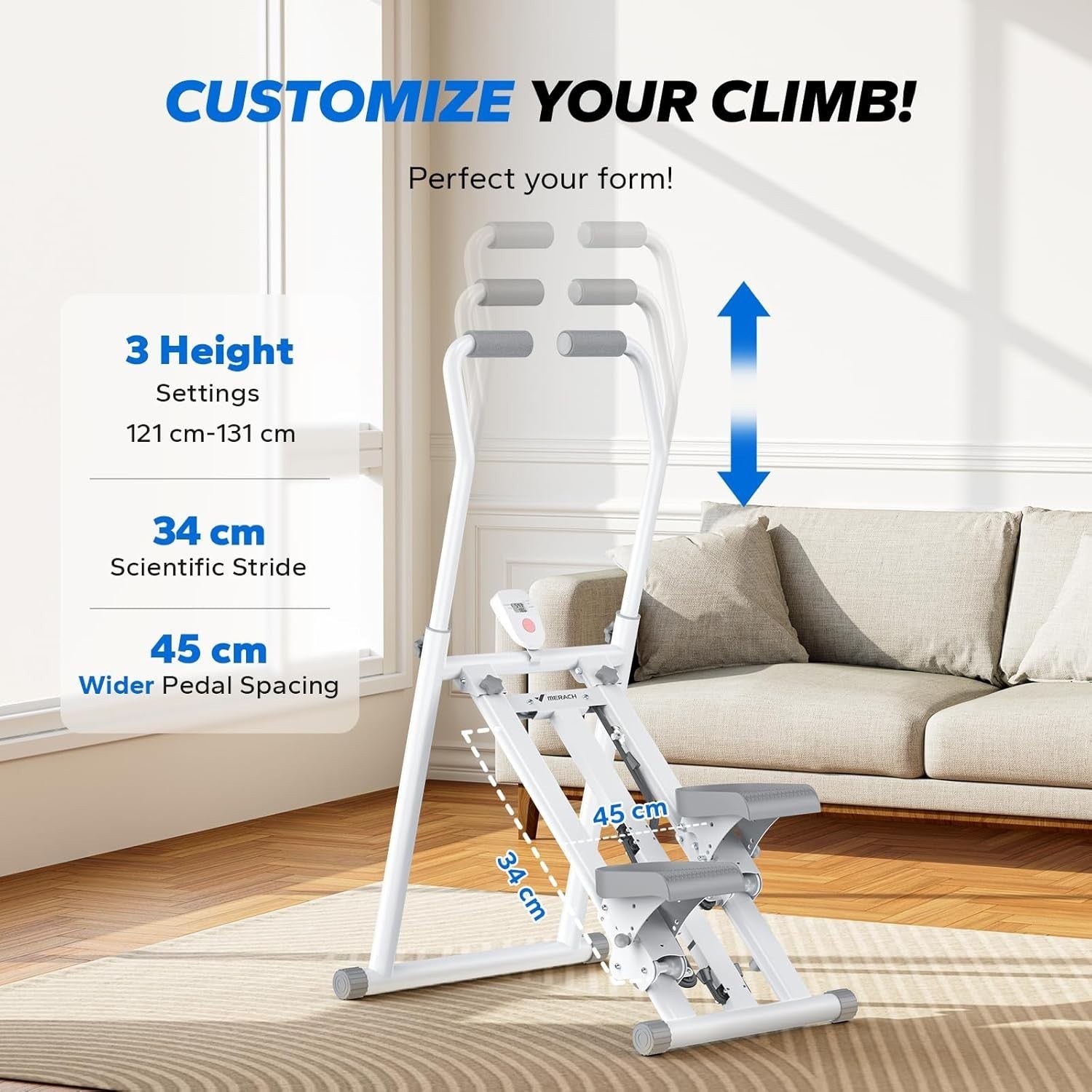 Foldable Stair Climber w/ LCD Monitor, 3 Resistance Levels & Adjustable Pedals