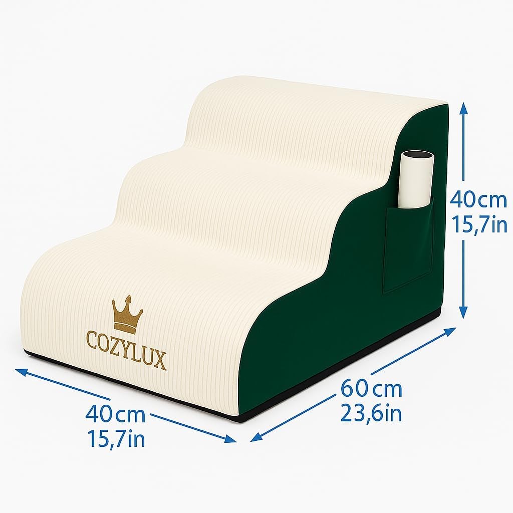 3 Step Dog Stairs Pet Ramp for Bed Couch Non Slip Cover