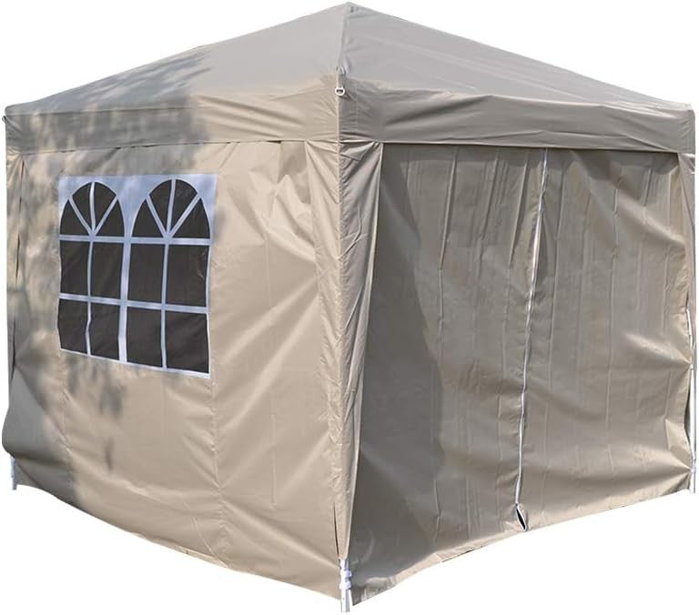 2.5x2.5M Beige Pop Up Gazebo With Sides Waterproof Garden Party Tent Canopy