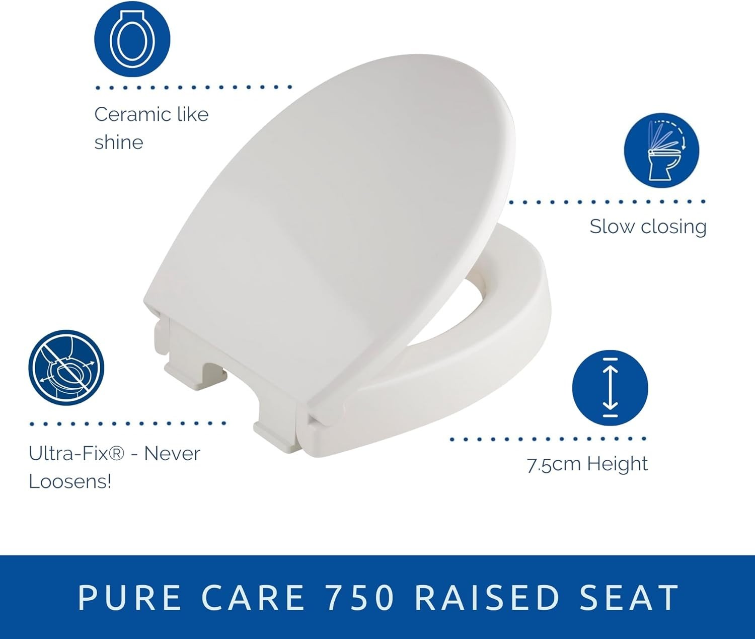 750 Raised Toilet Seat 7.5cm | Soft Close, Duroplast, Ultra-Fix