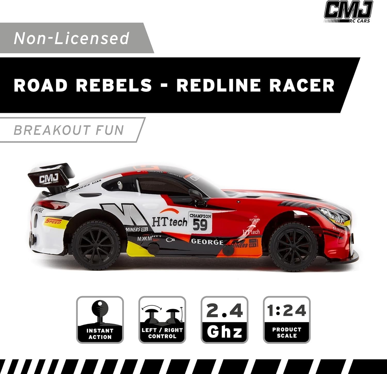 Road Rebel Redline Racer RC Car 1:24 Scale 2.4GHz High-Speed Toy Car