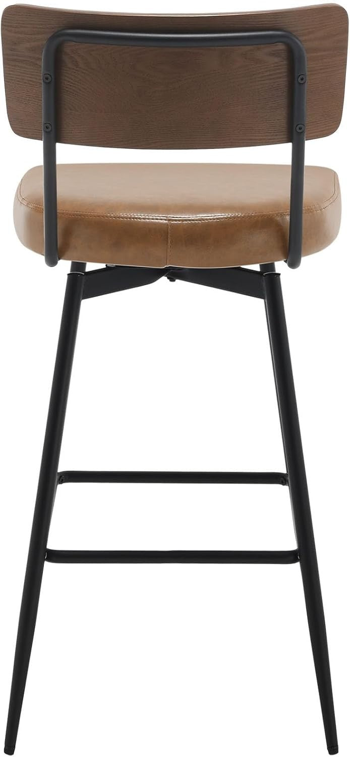 Swivel Bar Stools Set of 2 PU Leather Wood Back 65cm Seat