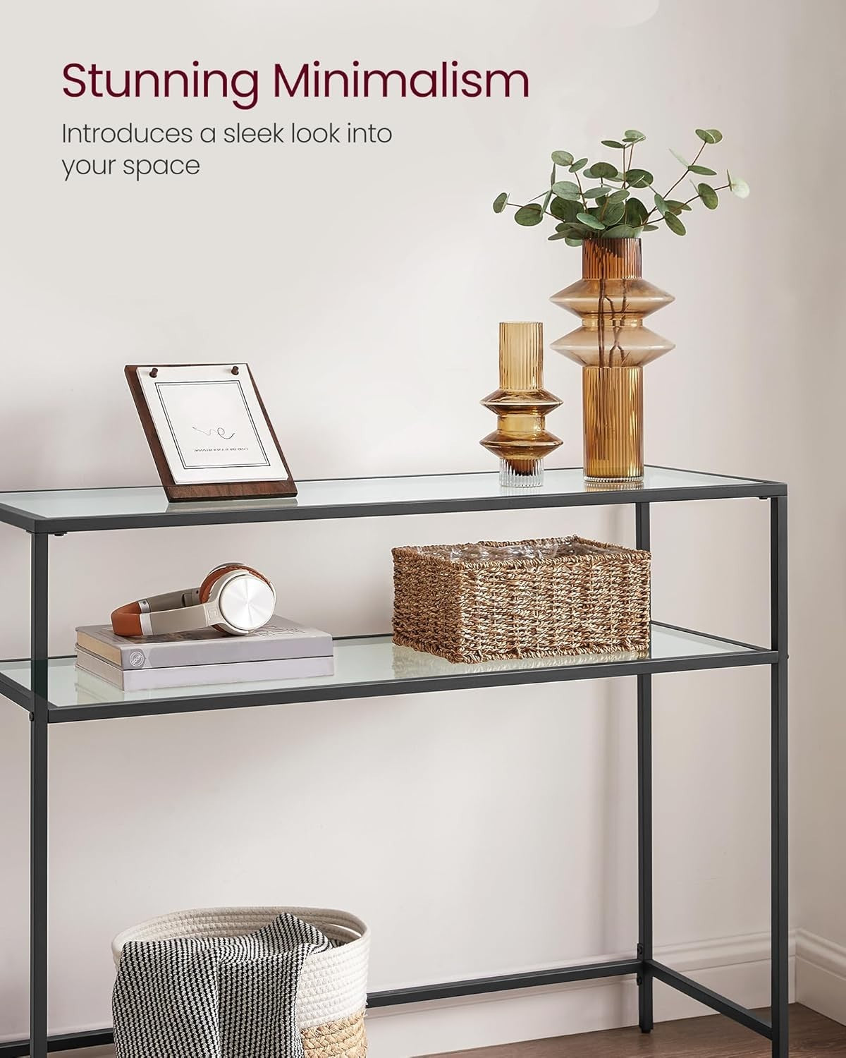 Console Table Black Metal Frame Tempered Glass | 2 Tier 35D x 100W x 80H cm