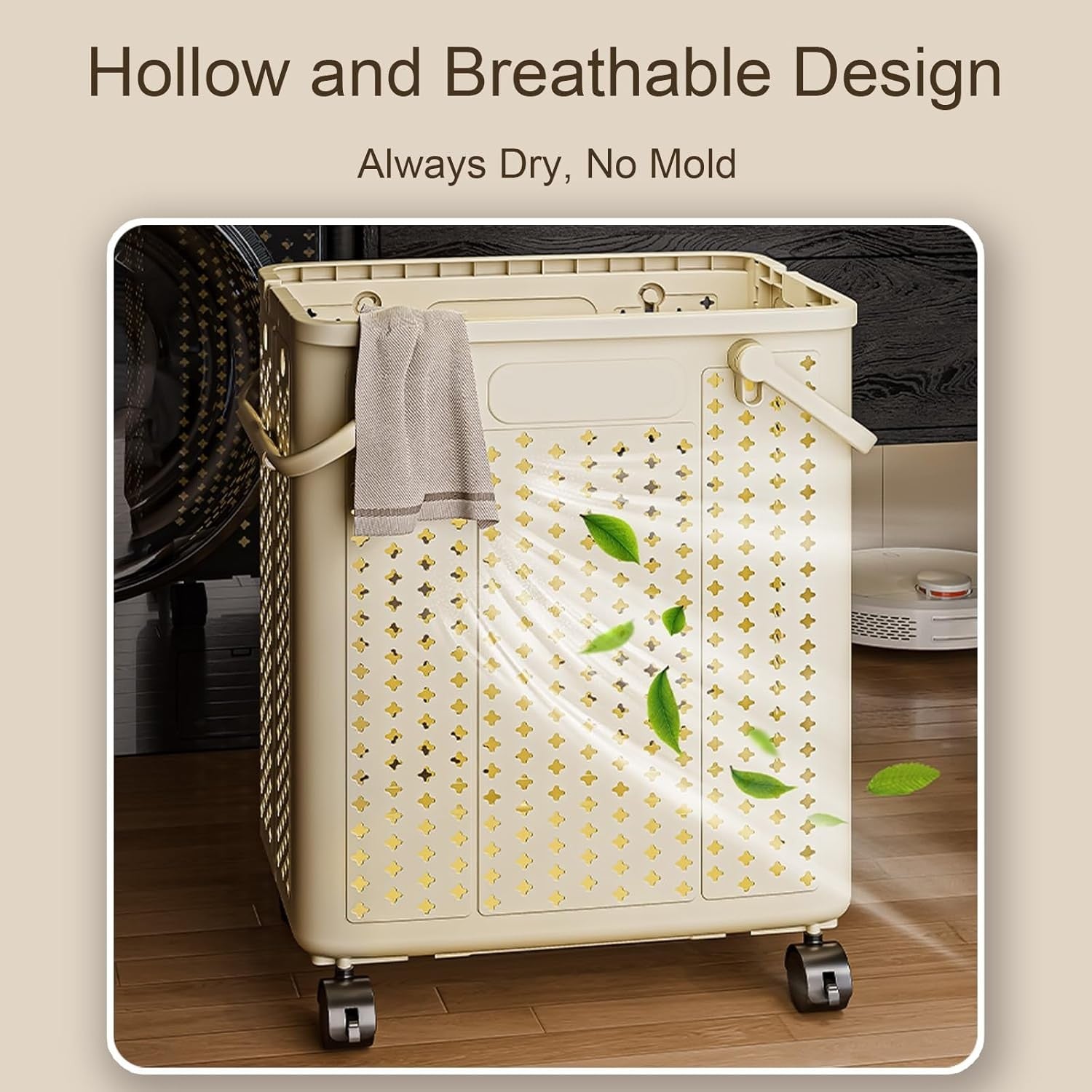 Large Rolling Laundry Basket on Wheels | Collapsible Hamper with Handles | Venti