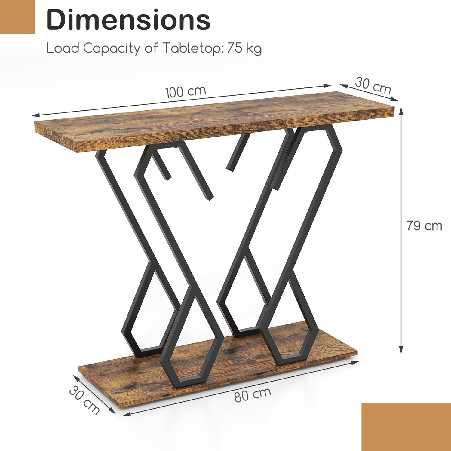 Slim Rustic Console Table Narrow Hallway Desk 100cm Metal Frame Modern
