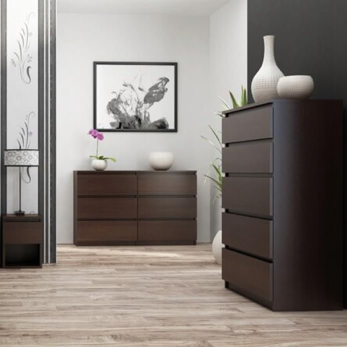 Wenge 6 Drawer Chest Wide Modern Bedroom Storage Cabinet 120cm Tall