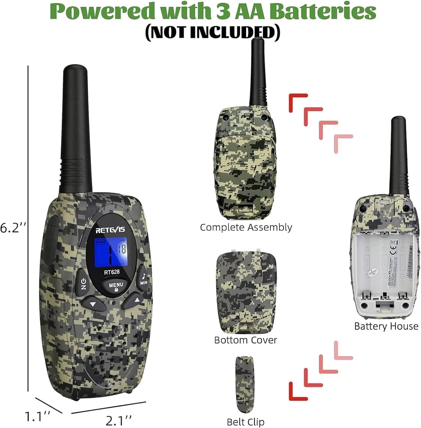 Kids Walkie Talkies Long Range 8CH VOX 2 Way Radio Pair Camouflage