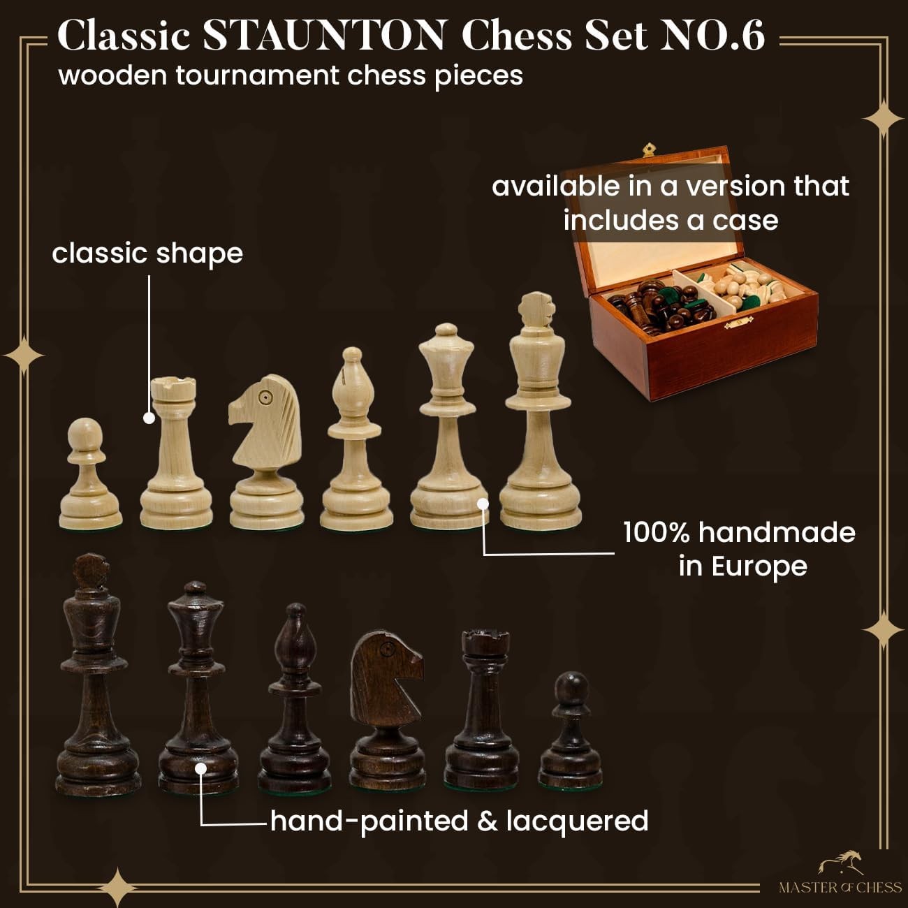 Staunton Tournament Wooden Chess Pieces Set No.6 | Handcrafted Weighted 98mm Kin