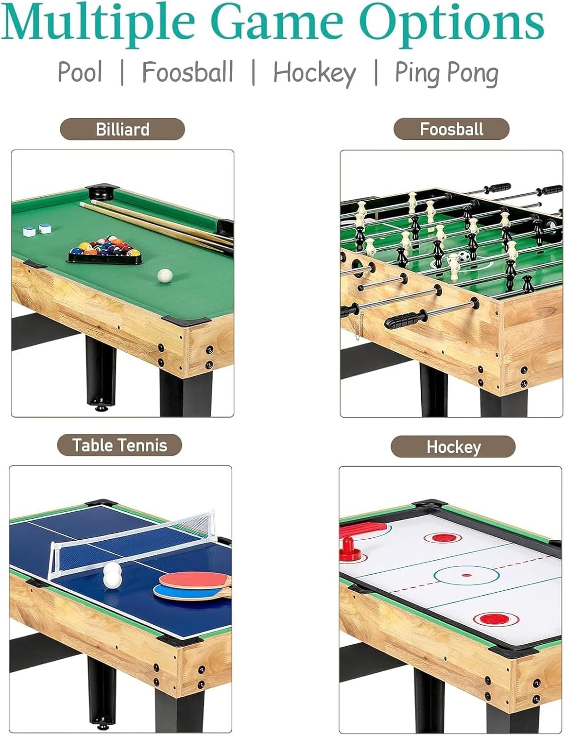 4ft 4 in 1 Multi Game Table Kids Pool Foosball Hockey Tennis