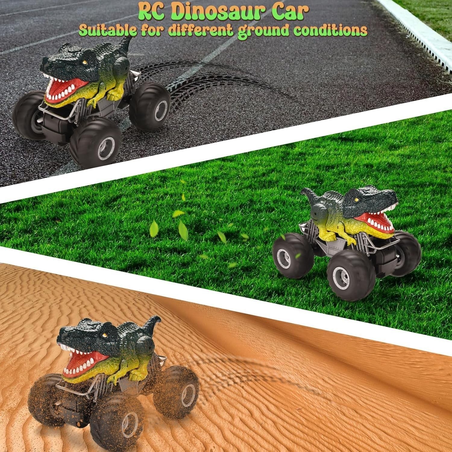 1:16 Dinosaur RC Car Monster Truck Spray Roar LED Lights Gift for Kids 3+