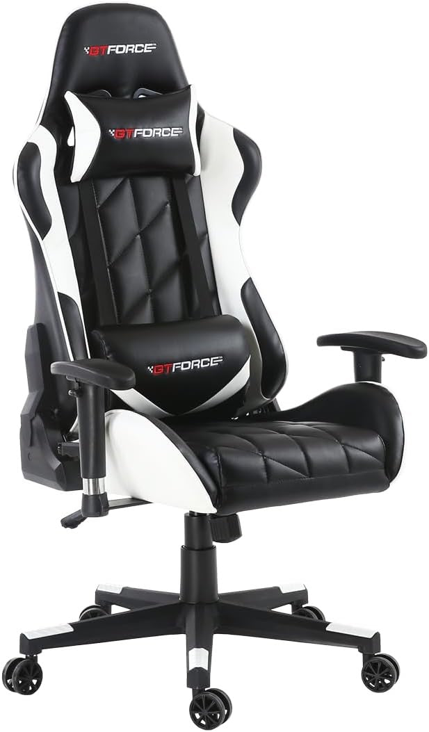 Recliner Office Gaming Chair Faux Leather Swivel High Back White
