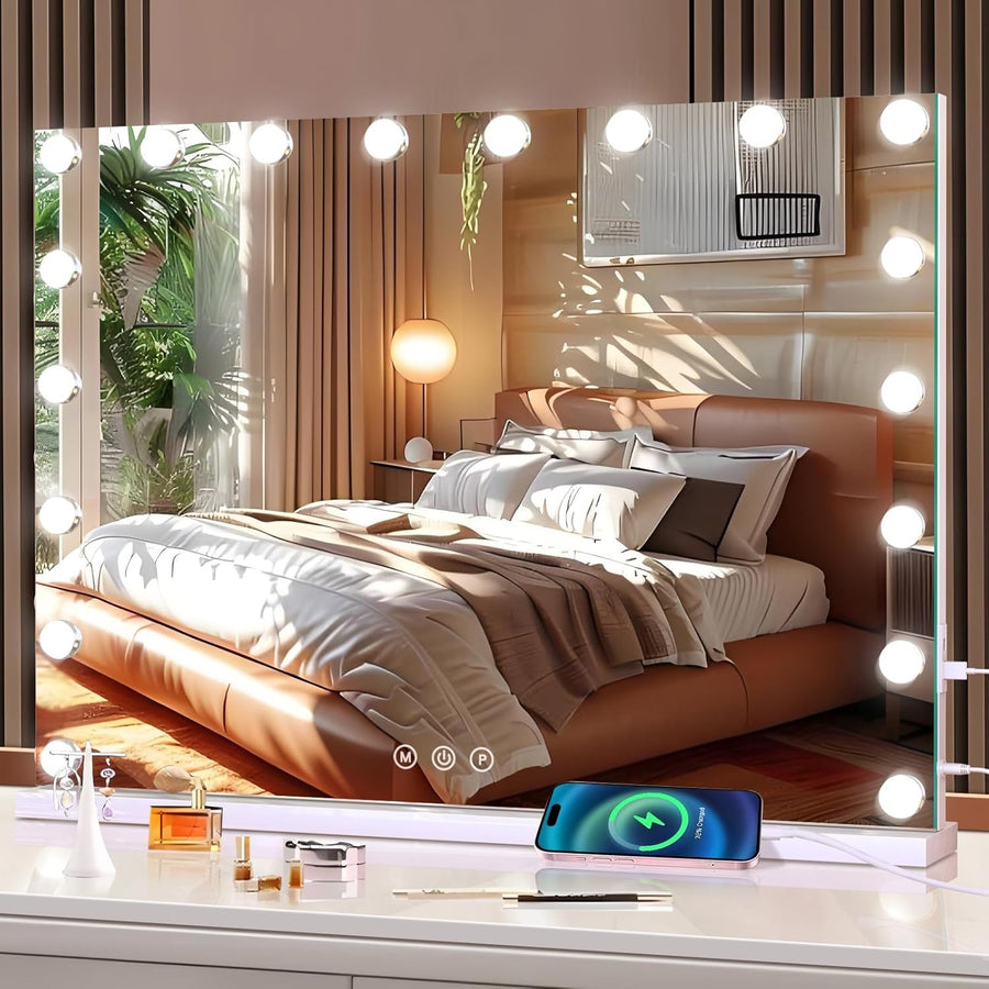 Hollywood Vanity Mirror with Lights, Touch Control, USB Ports, 60x80cm