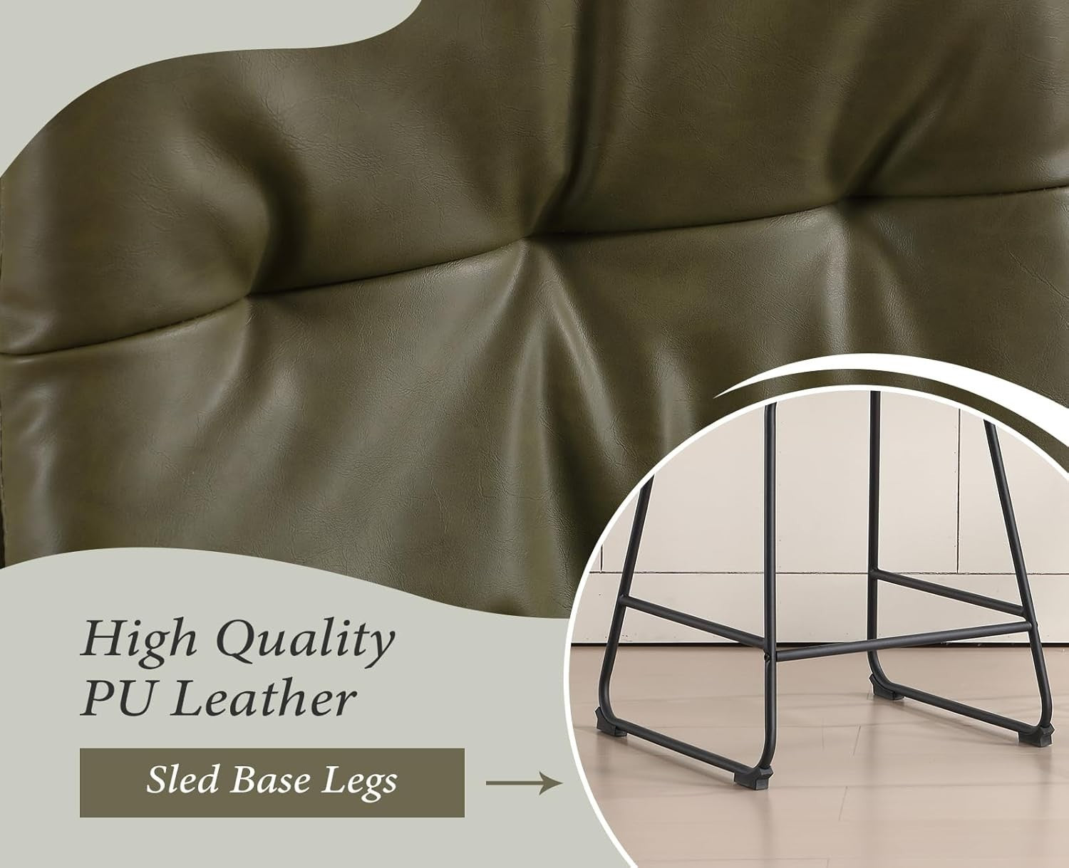 Modern Green Bar Stools Set of 2 – PU Leather Counter Chairs
