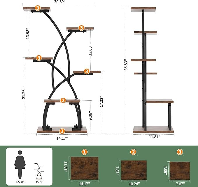 6 Tier Metal Plant Stand with Grow Lights Indoor Curved Flower Shelf for Home
