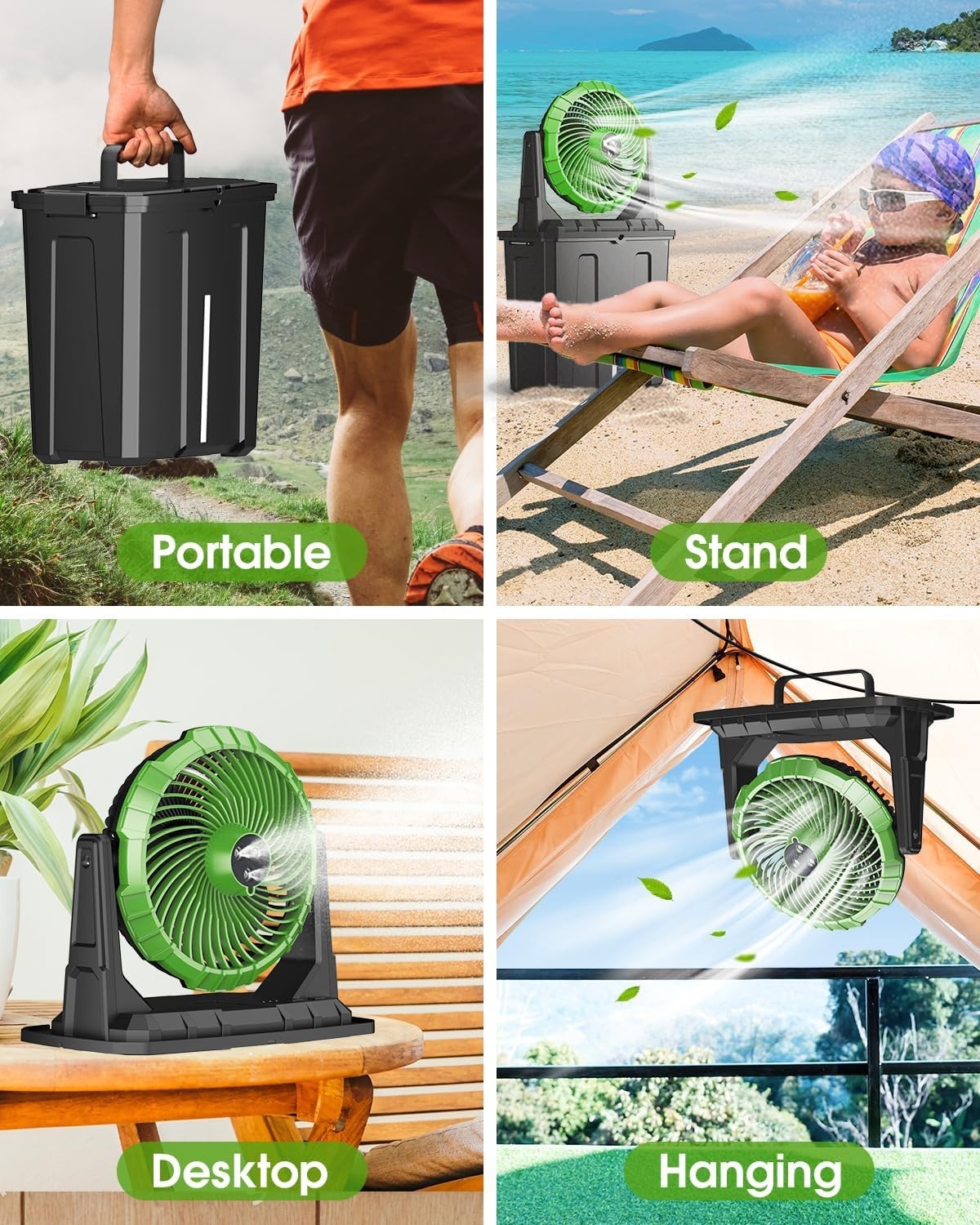 Portable Misting Fan – 9L Water Tank 20000mAh Rechargeable Outdoor Fan Green