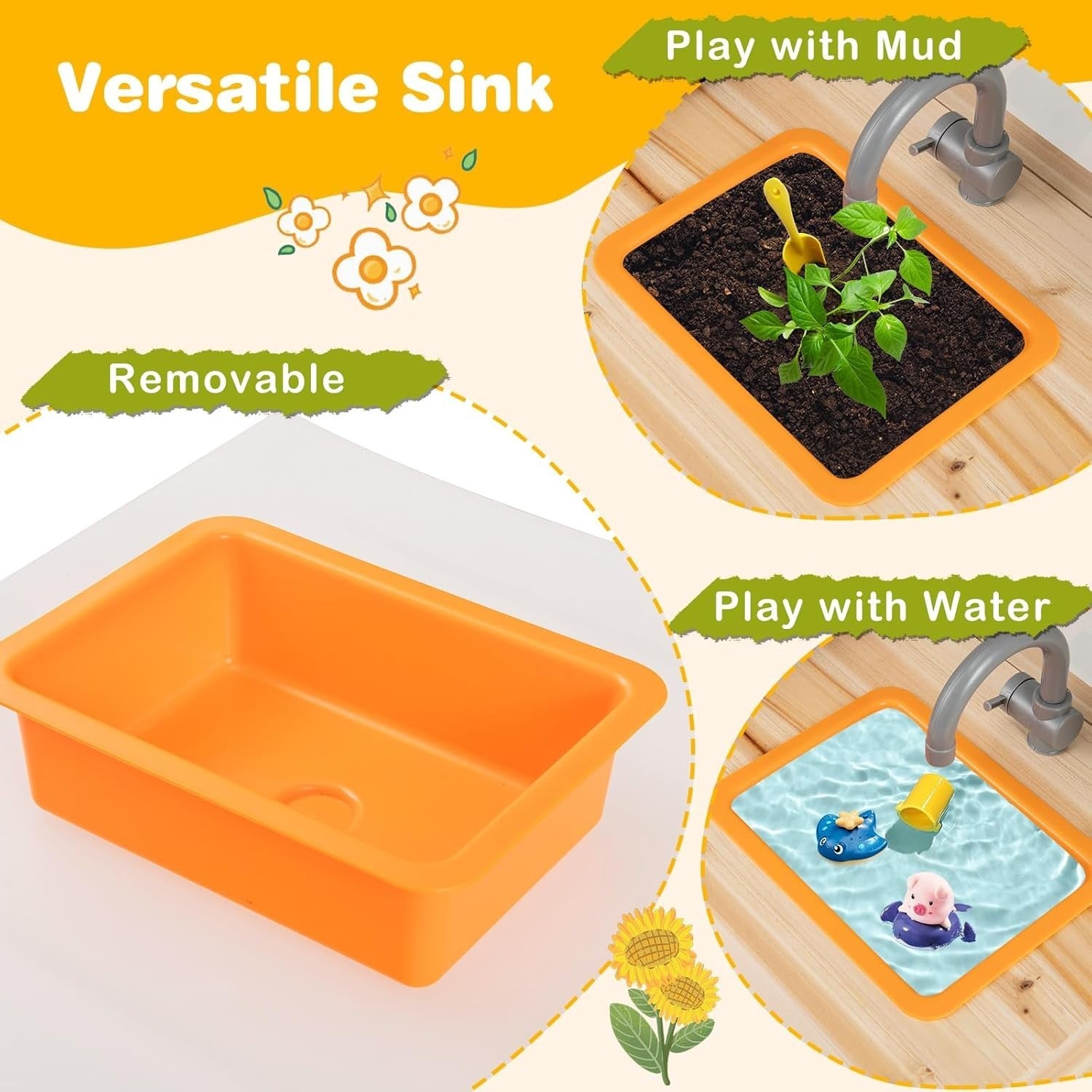 Outdoor Wooden Mud Kitchen Kids Playset Chalkboards Plant Pots Sink