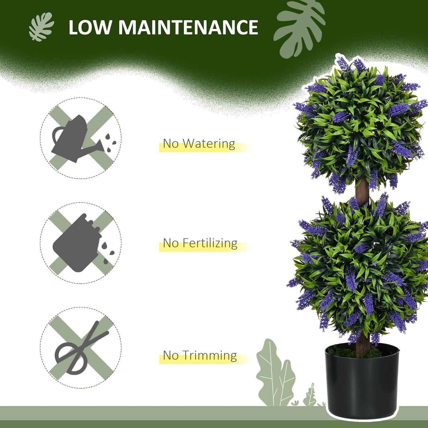 Set of 2 70cm Artificial Green Lavender Topiary Ball Trees in Weighted Pots Home