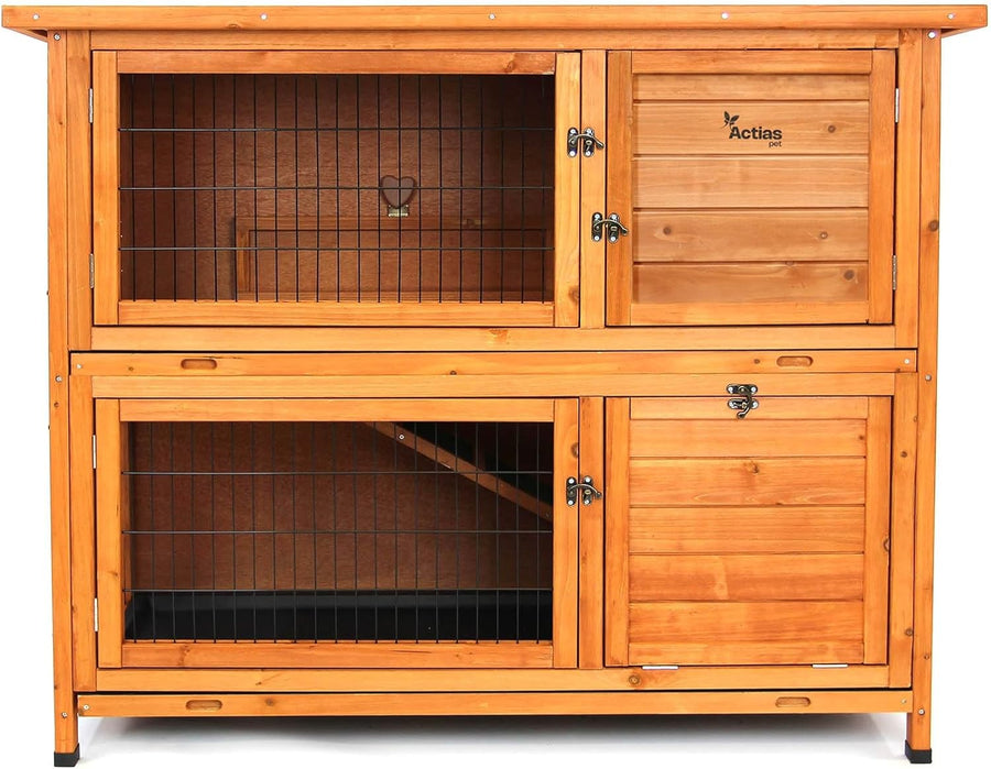 Large Two Tier Wooden Rabbit Hutch Outdoor Weatherproof Small Animal Cage