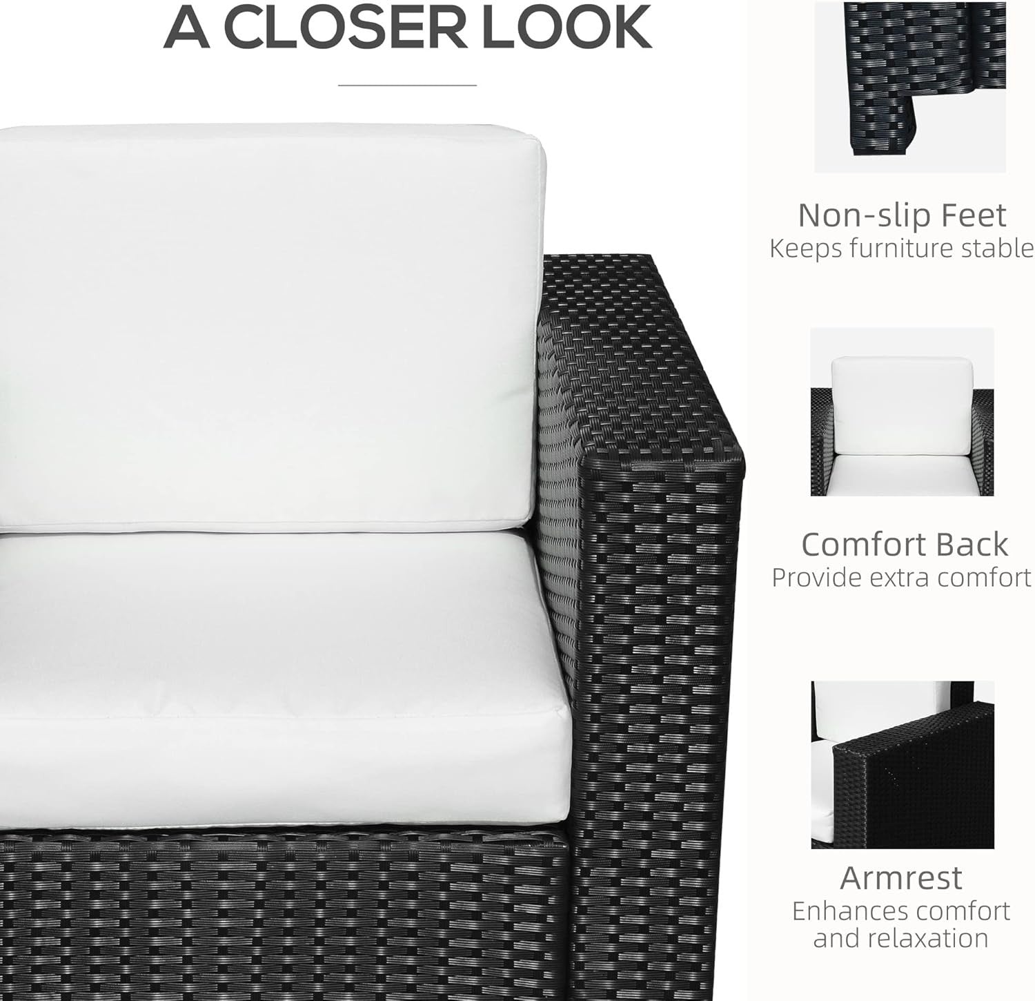 Rattan Garden Armchair with Cushion Black Outdoor Patio Lounge Single Seater