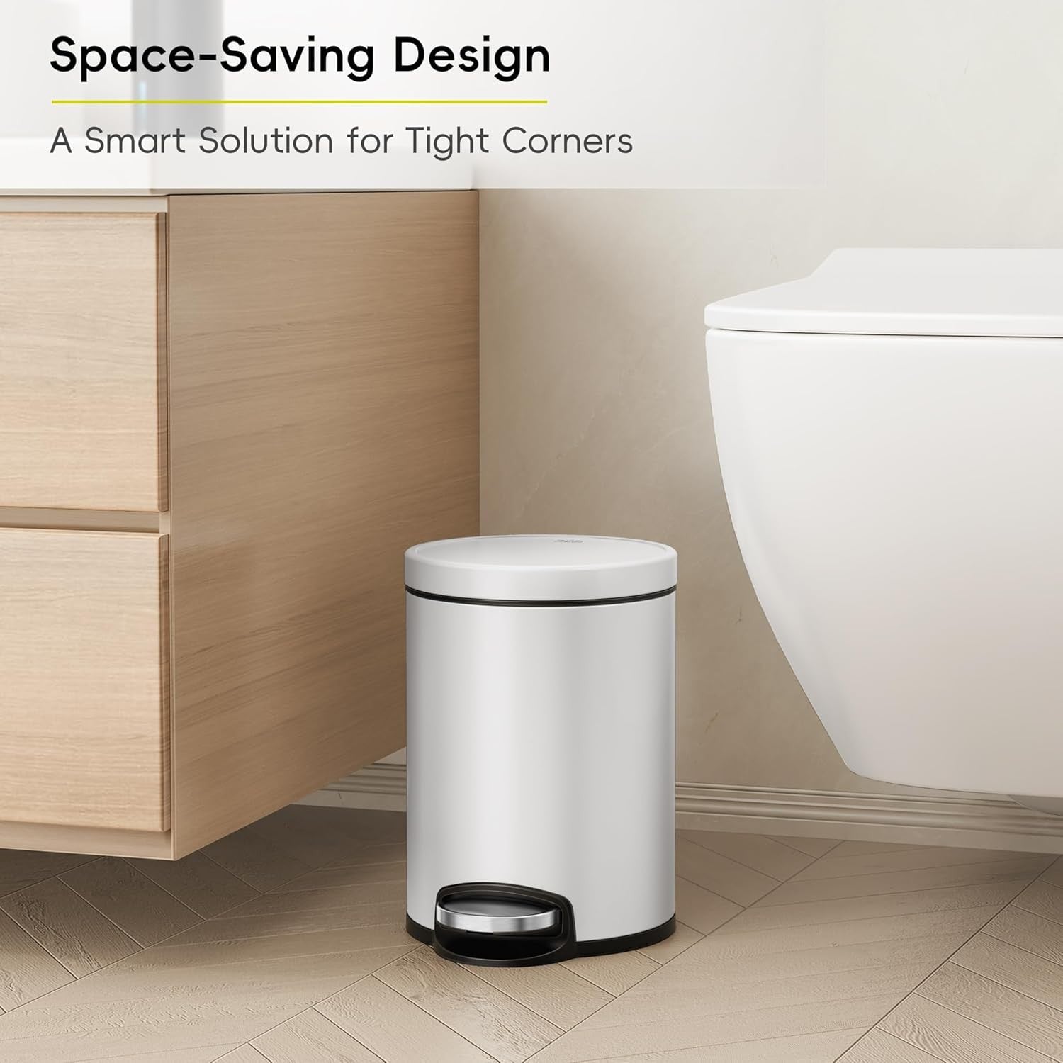 5L White Stainless Steel Pedal Bin Soft Close Bathroom Trash