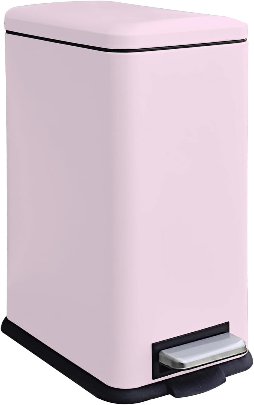 17L Pink Stainless Steel Pedal Bin Slim Bathroom Soft Close Lid